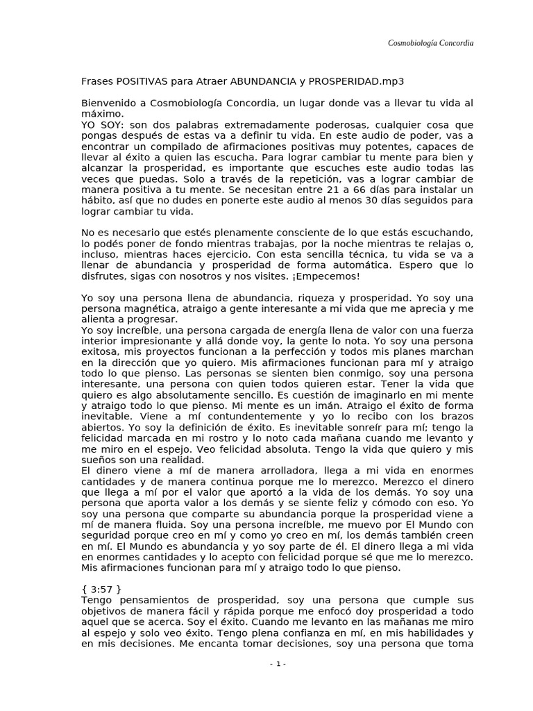 Afirmaciones para Abundancia y Éxito | PDF | Amor | Felicidad
