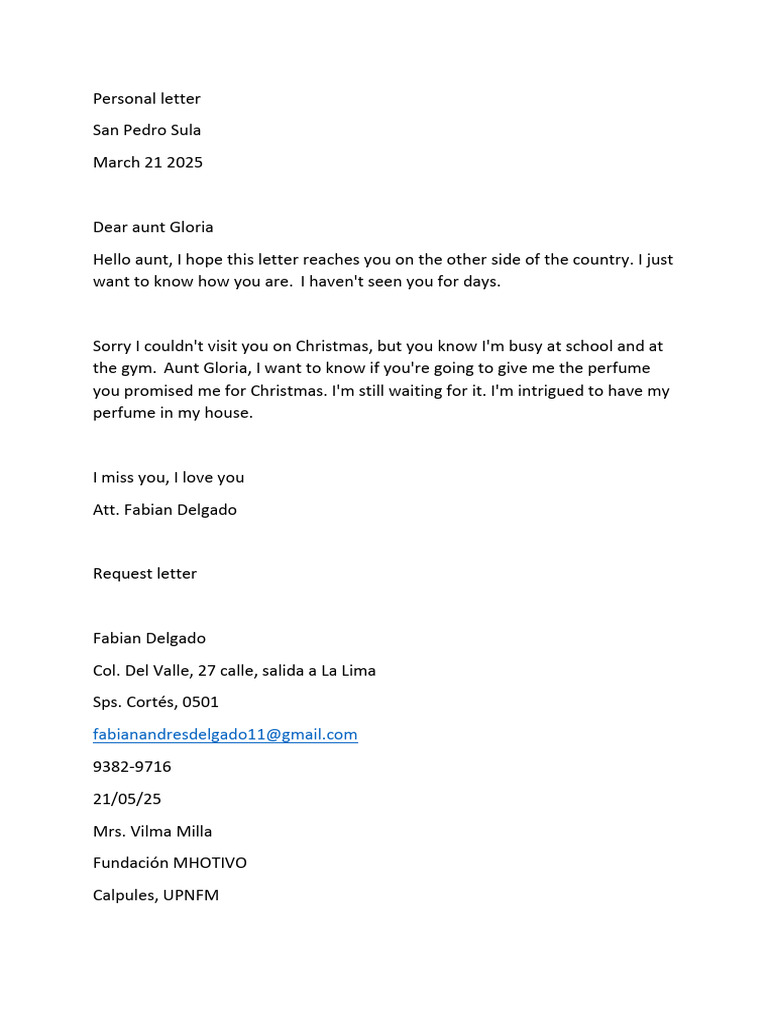 Personal and Request Letters by Fabian Delgado | PDF