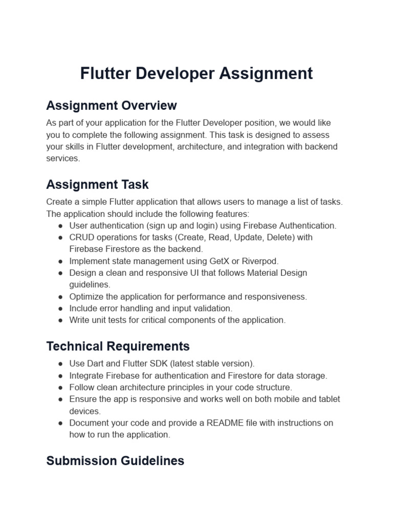 Flutter Developer Task Assignment | PDF