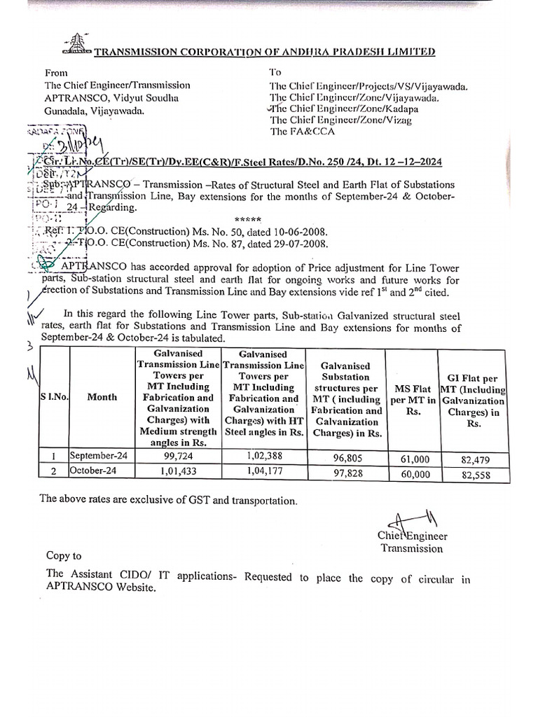 Steel Rates Sep Oct 2024 | PDF