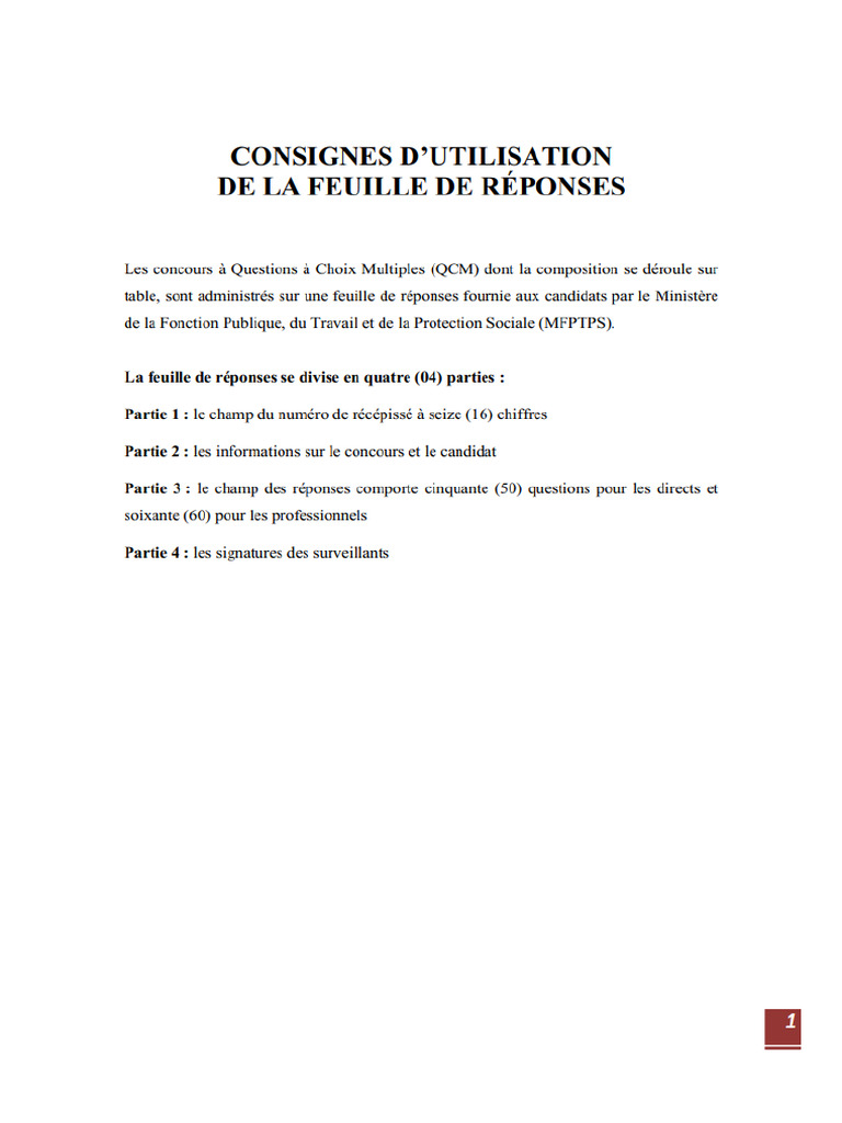 Consignes Feuille Reponse QCM 2025 | PDF