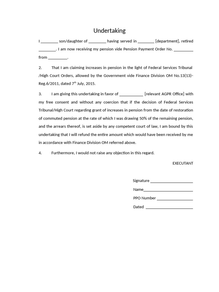 Pension Increase Undertaking Form | PDF