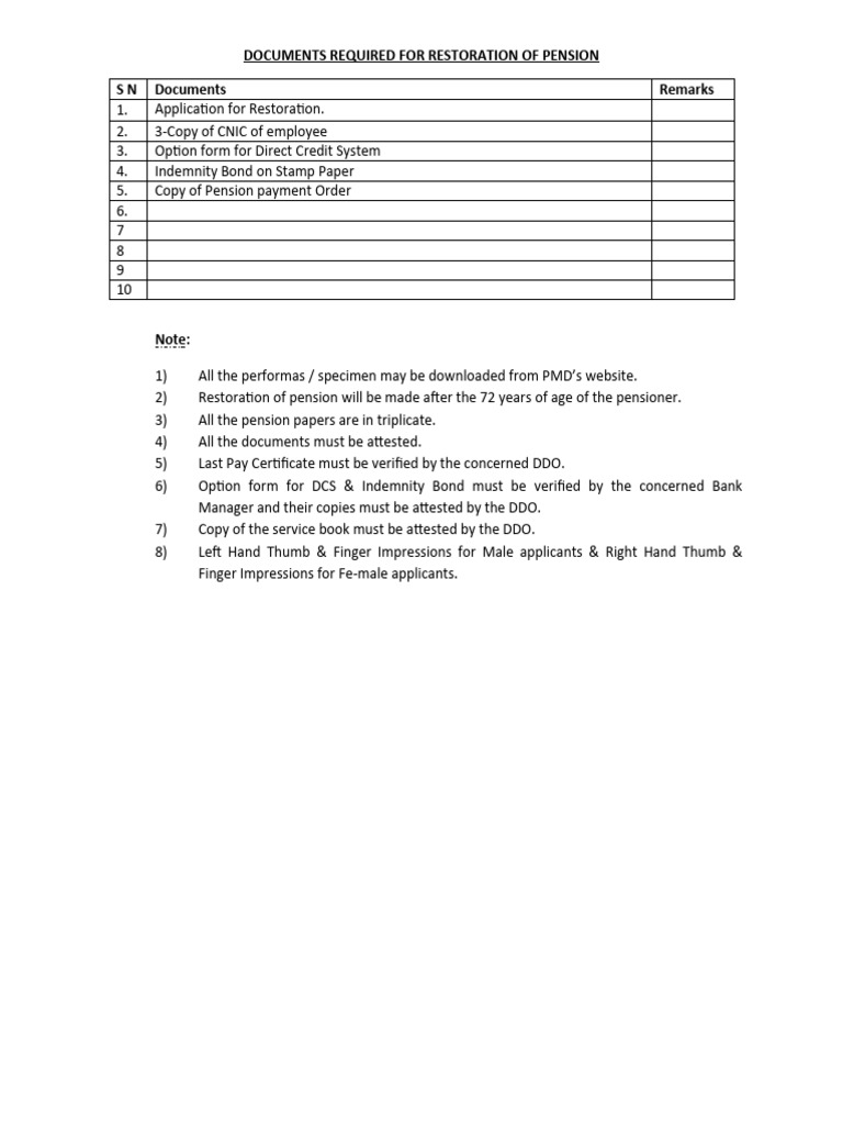 List of Documents For Restoration of Pension | PDF