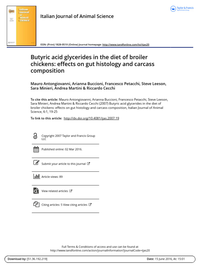 Butyric Acid Glycerides in Broiler Diets | PDF | Biology