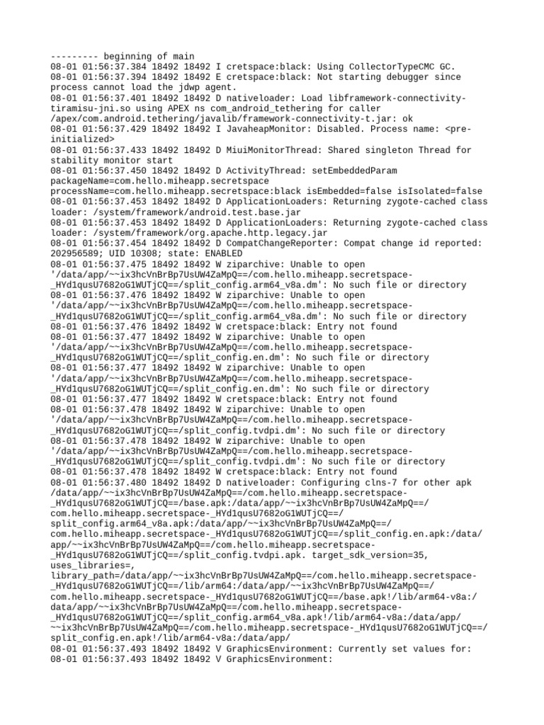 Com - Hello.miheapp - Secretspace Logcat | PDF | Android (Operating ...