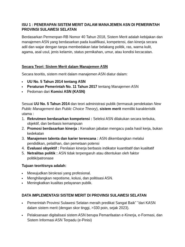 Implementasi Sistem Merit ASN di Sulsel | PDF