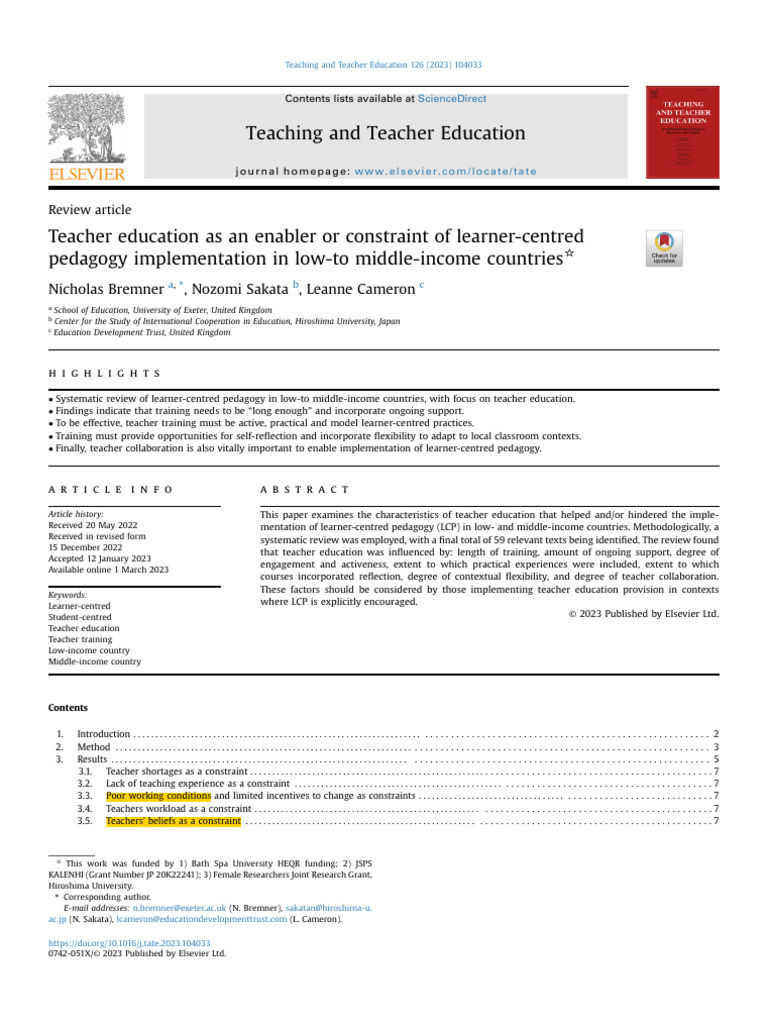 Teacher Education and Learner-Centred Pedagogy | PDF | Teacher ...