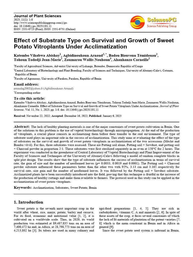 8.effect of Substrate Type On Survival and Growth of Sweet Potato ...