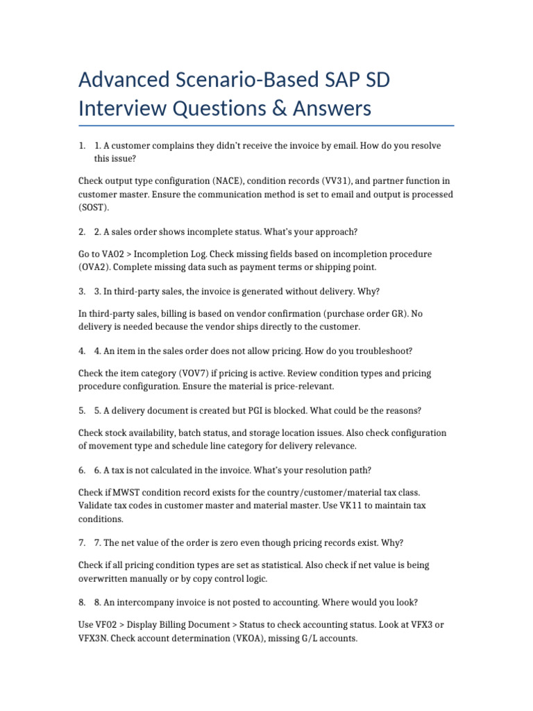 Advanced_SAP_SD_Scenario_Interview_QA | PDF | Invoice | Pricing
