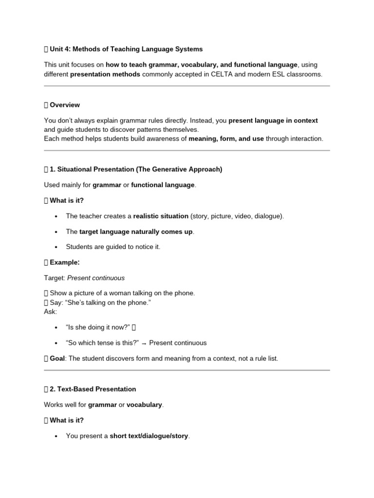 Teaching Language Systems Methods | PDF | Vocabulary | Grammatical Tense