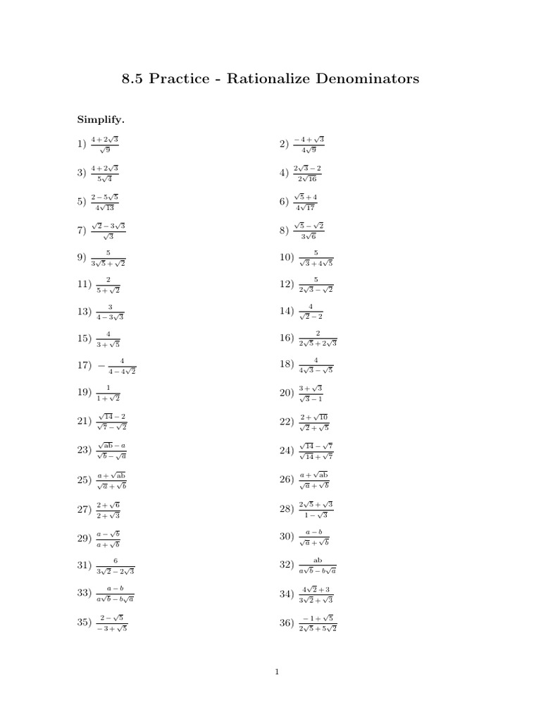 Evaluation Rationalising Denominators | PDF | Mathematics | Algebra