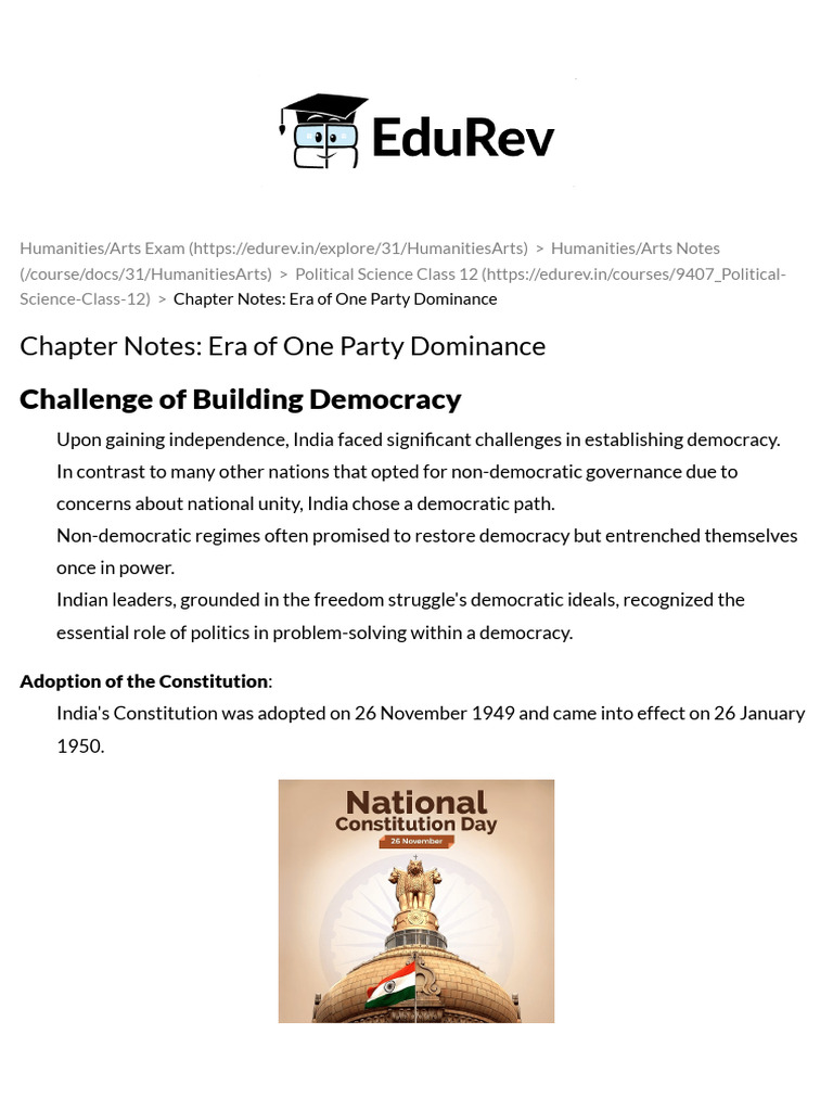 India’s Democratic Journey: One Party Era | PDF | Indian National ...