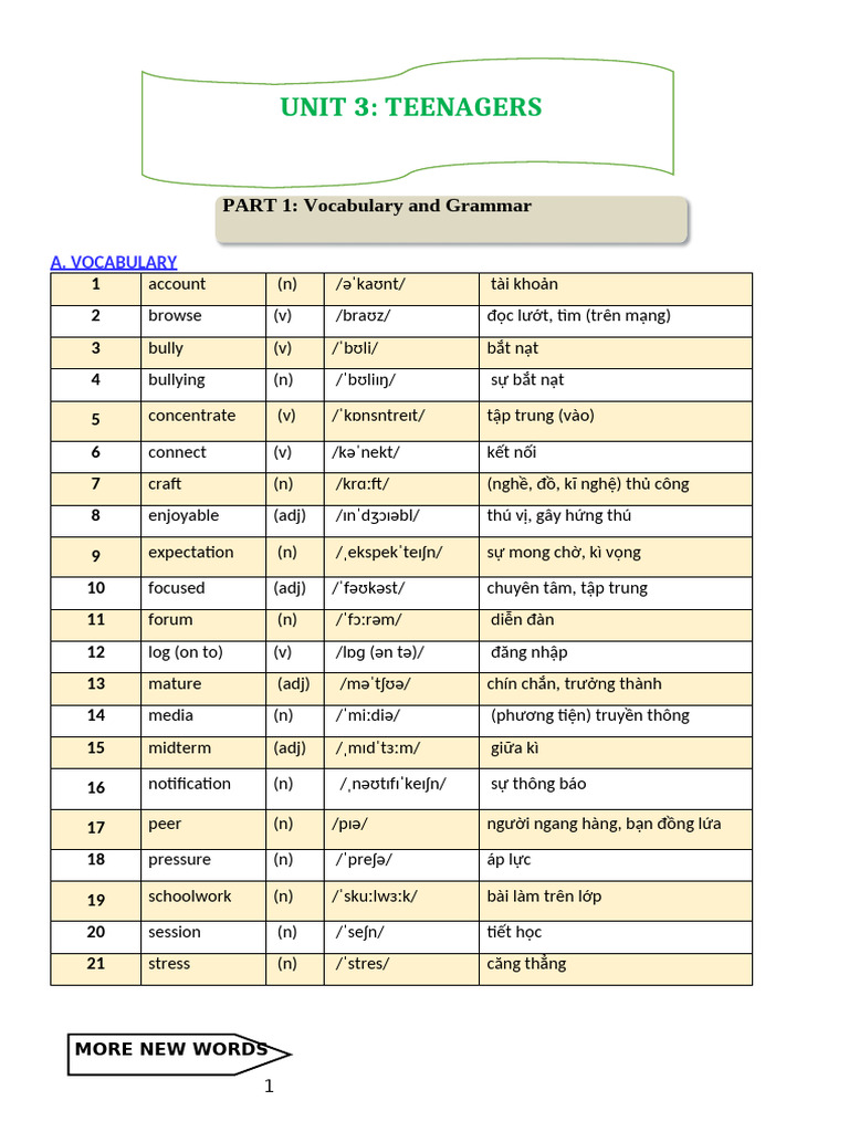 E8 - Unit 3 - Teenagers - Global Success | PDF