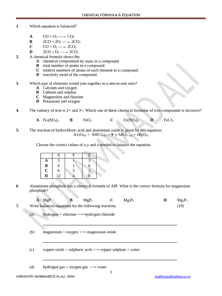 Class 10 Chemistry: Formulas & Equations | PDF | Hydroxide | Chemical ...