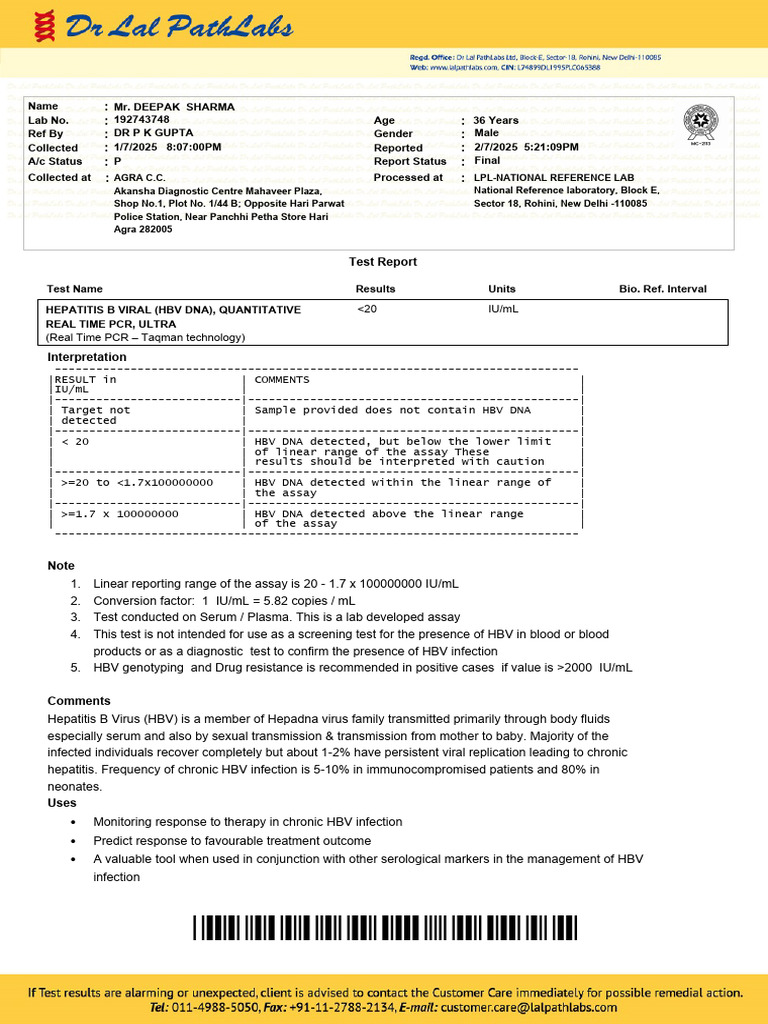 Hepatitis B Test Report Summary | PDF | Hepatitis B | Hepatitis