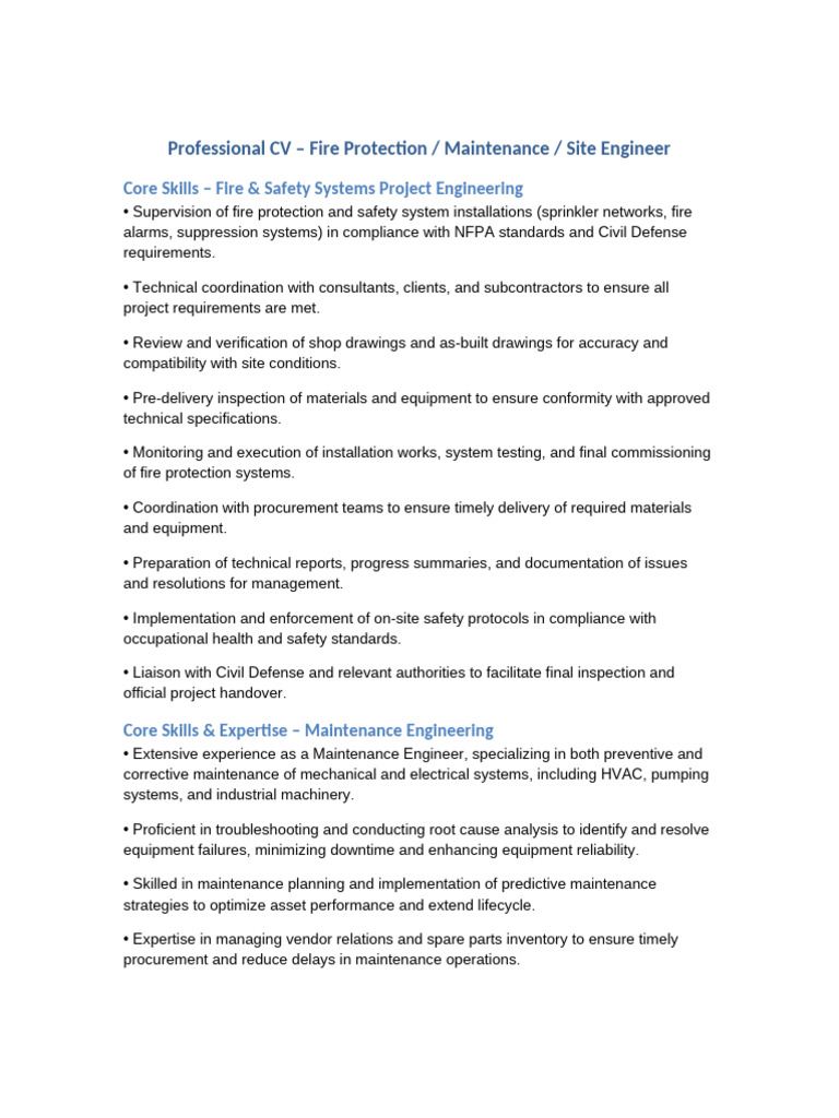Professional CV: Fire Protection Engineer | PDF | Regulatory Compliance ...