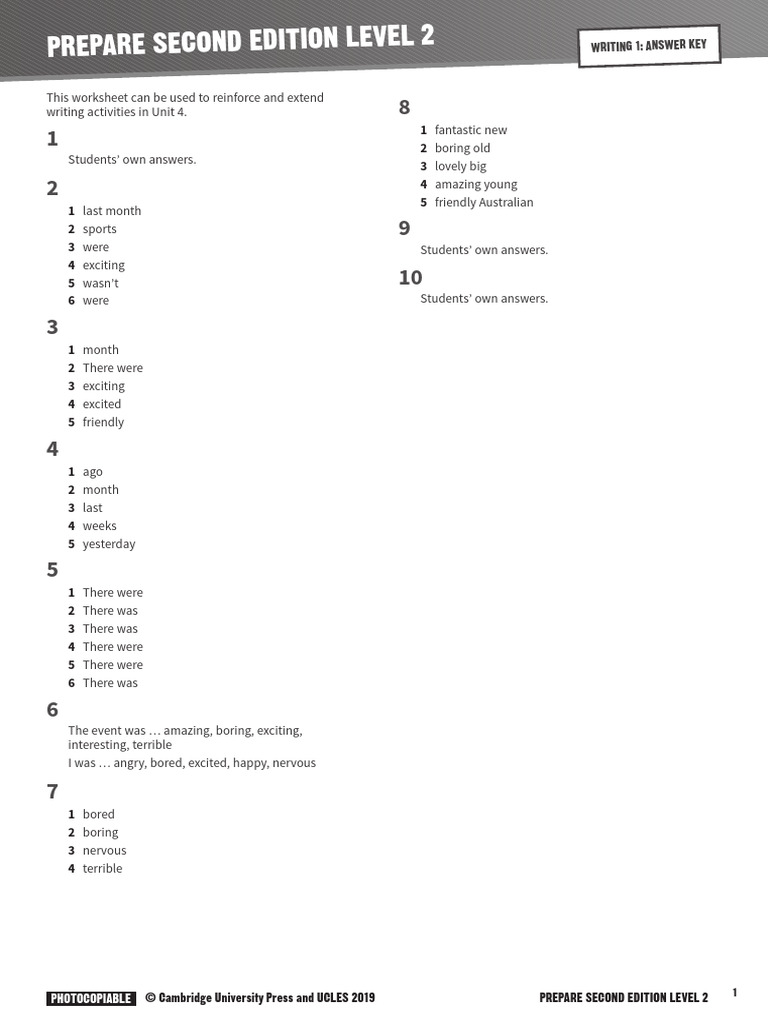 A2 Level 2 Workbook Answer Key | PDF