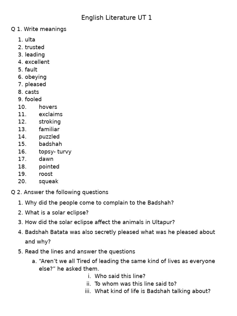 English Literature UT 1 | PDF