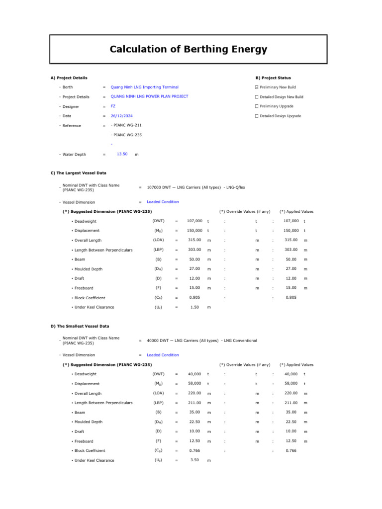 Berthing Energy Calculation for LNG Vessels | PDF | Shipping | Ships
