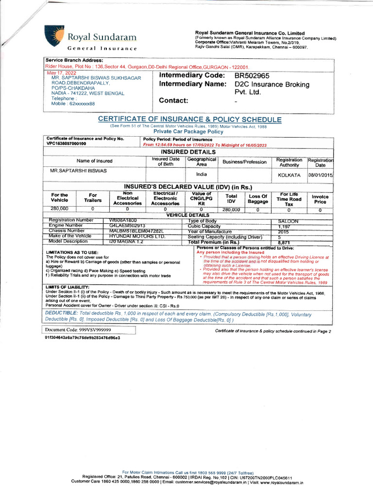 Melaram Towers Insurance Policy Details | PDF