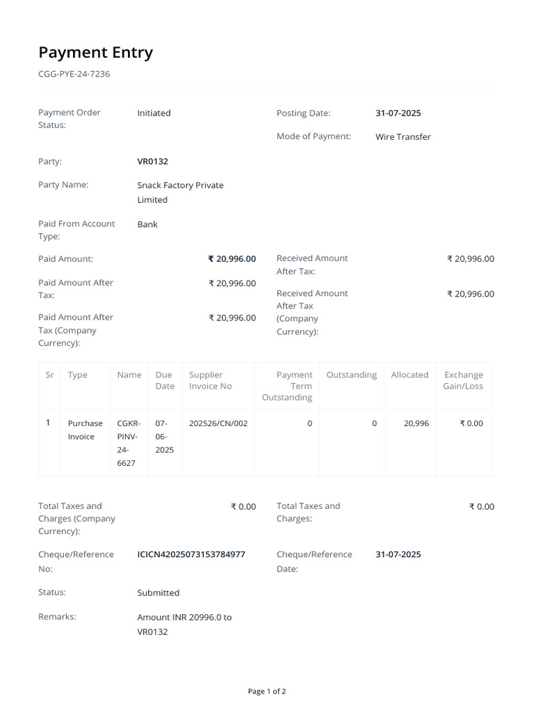 Payment Order for Snack Factory Pvt. | PDF