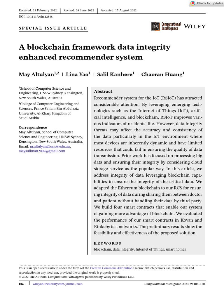 Computational Intelligence - 2022 - Altulyan - A Blockchain Framework ...