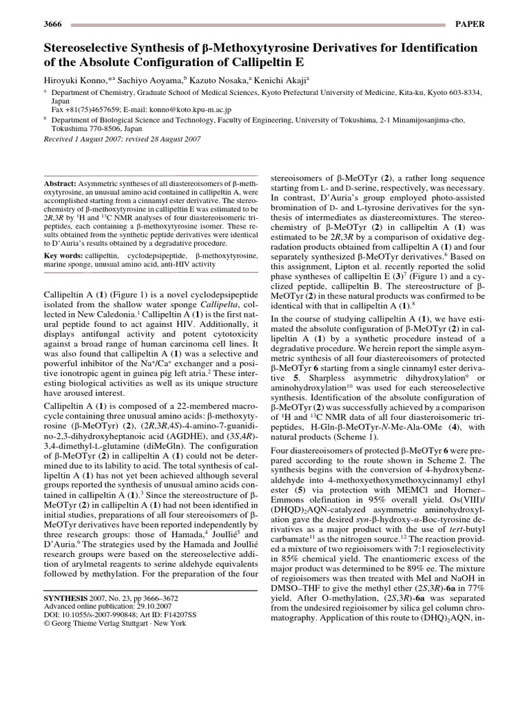 Stereoselective Synthesis of B-Methoxytyrosine Derivatives For ...