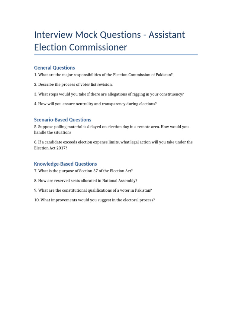 Election Officer Interview Questions | PDF