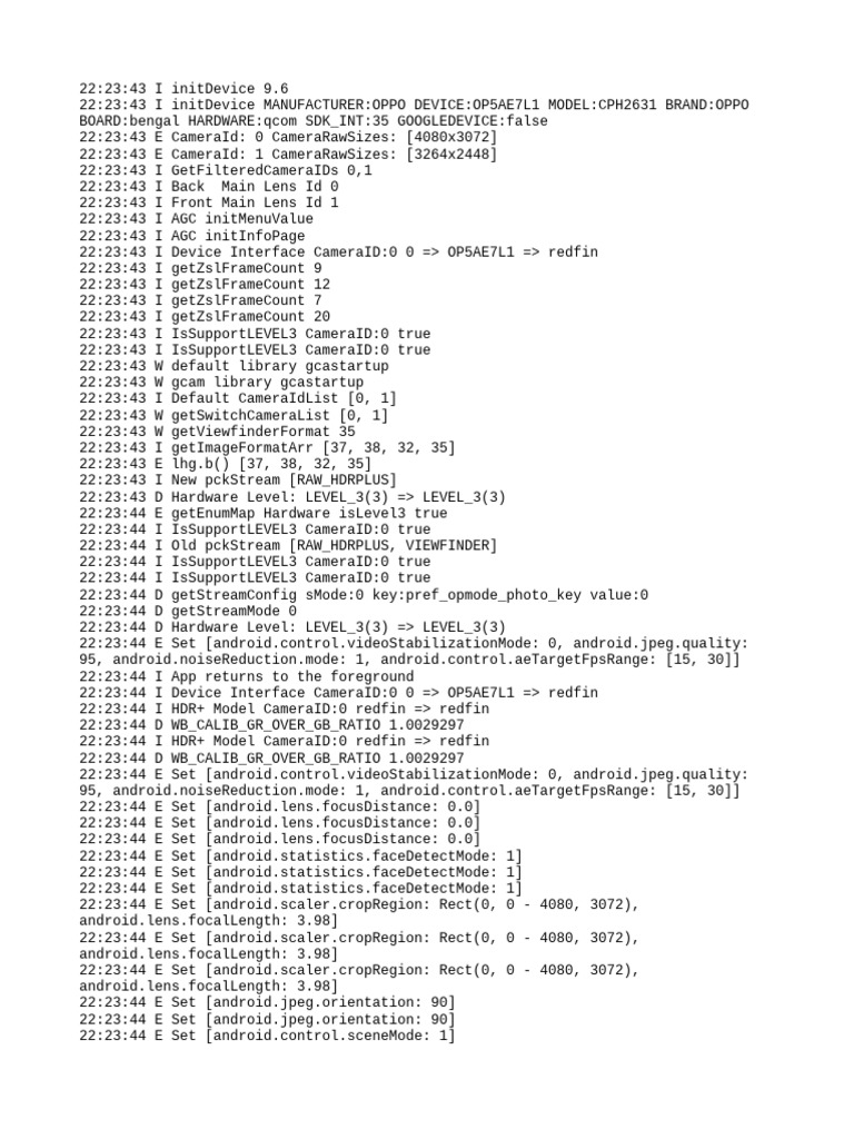 OPPO OP5AE7L1 Camera Initialization Logs | PDF | Smartphone | Software