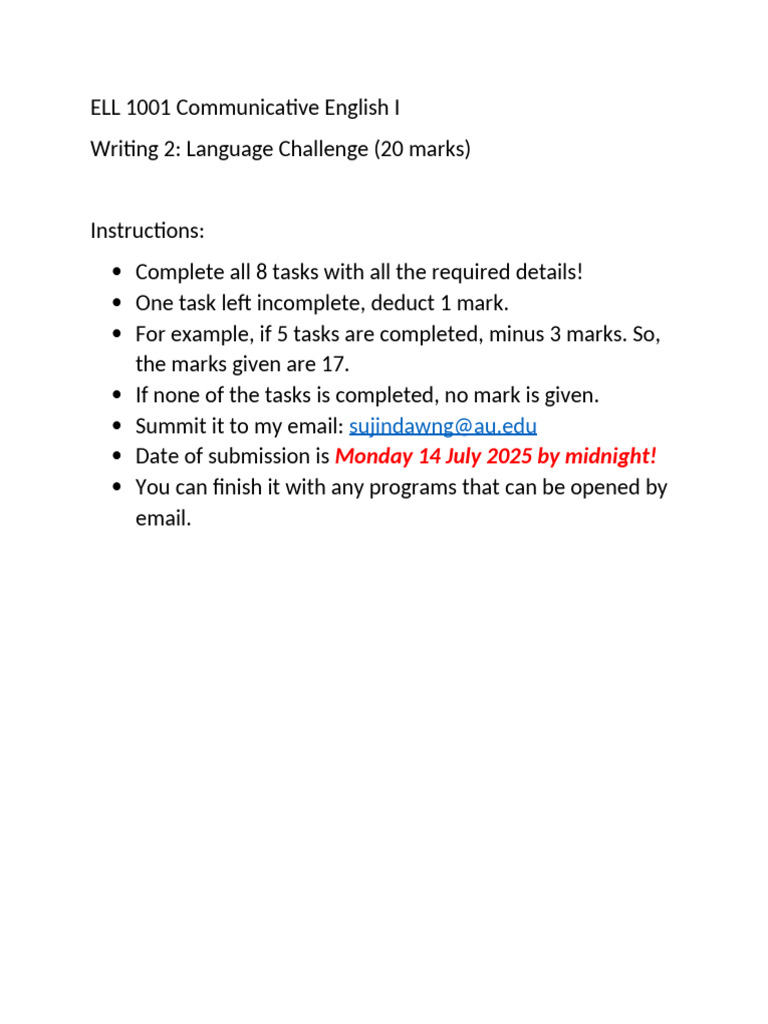 ELL 1001 English Writing Tasks Guide | PDF