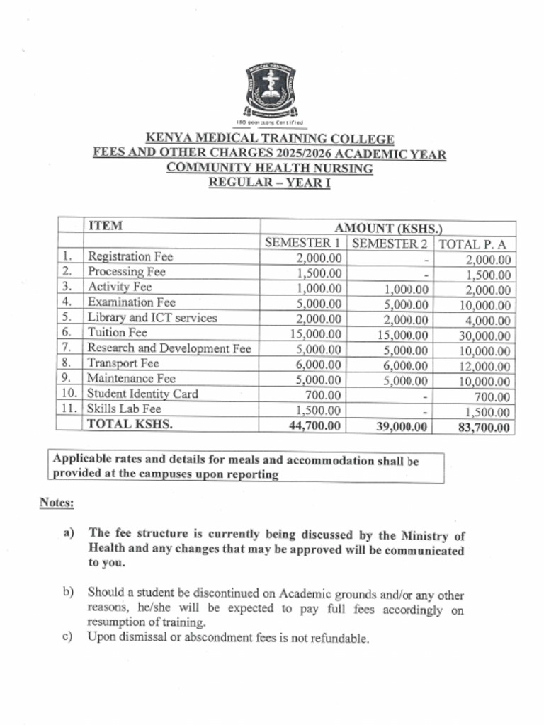 Fee Structure Nursing Regular Year 1 2025-2026 | PDF