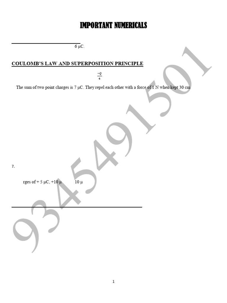 Important Numerical S | PDF | Capacitor | Atoms