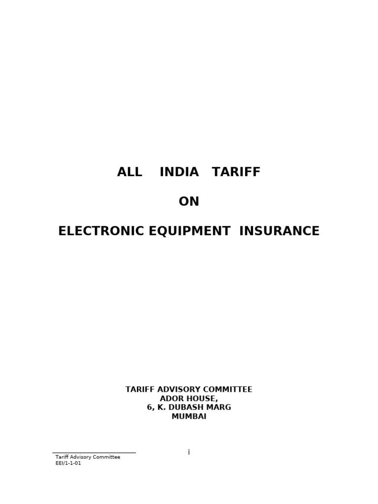 Electronic Equipment Insurance Tariff | PDF | Indemnity | Insurance