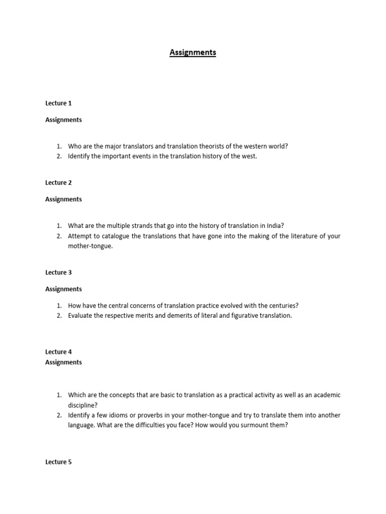 Translation Assignment Overview | PDF | Translations | Theory