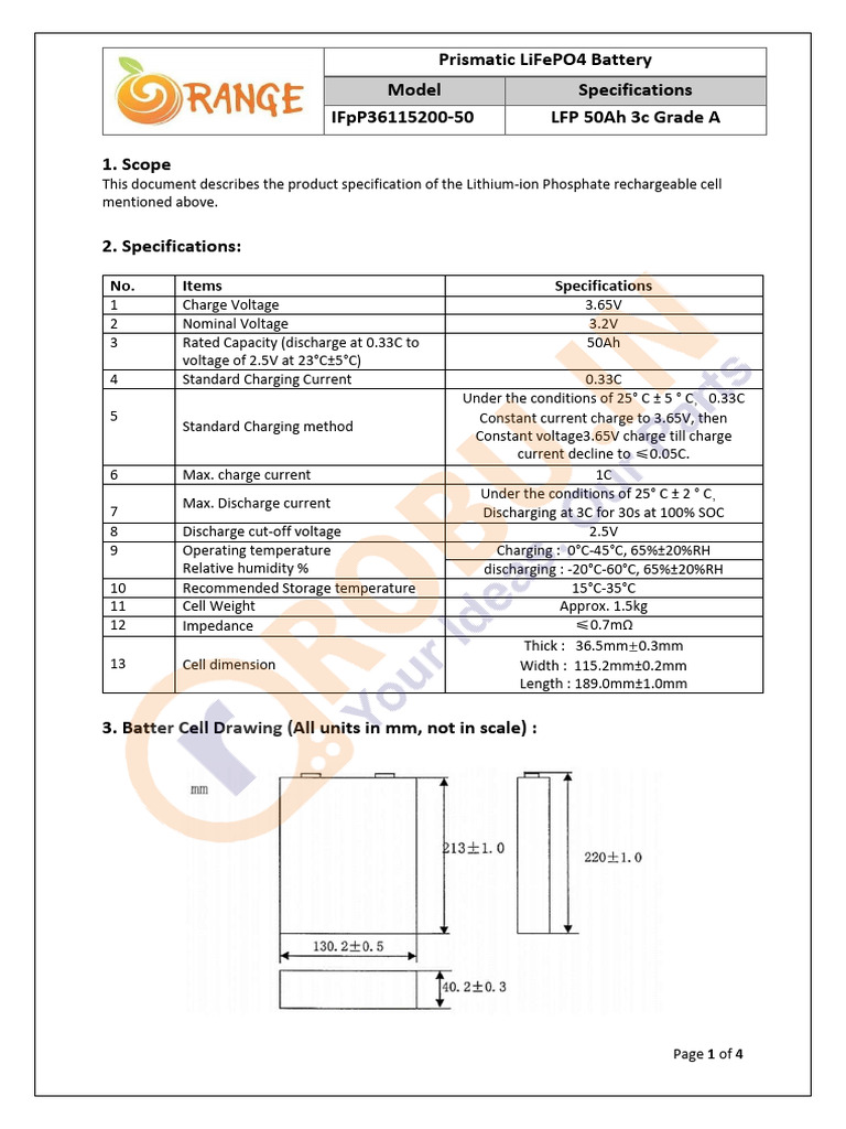 Grade A 50Ah LiFePO4 Battery Specs | PDF | Voltage | Physical Quantities