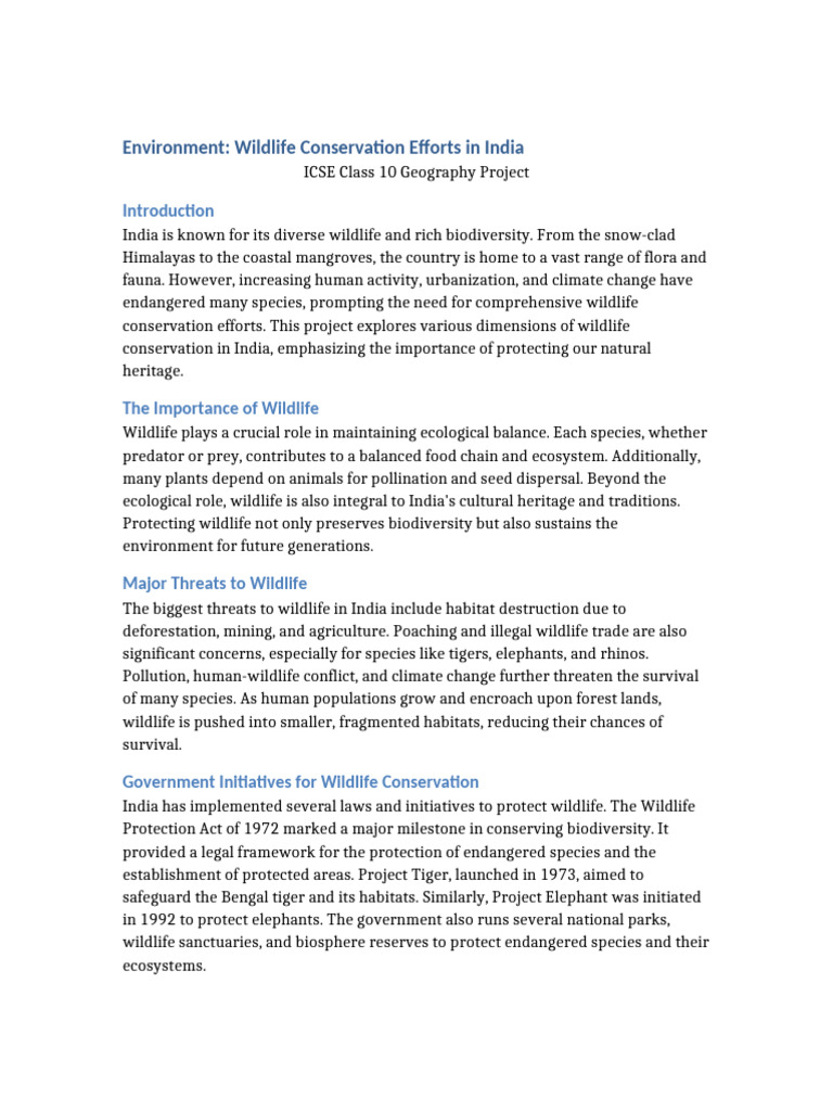 Wildlife Conservation Efforts in India | PDF | Conservation Biology ...