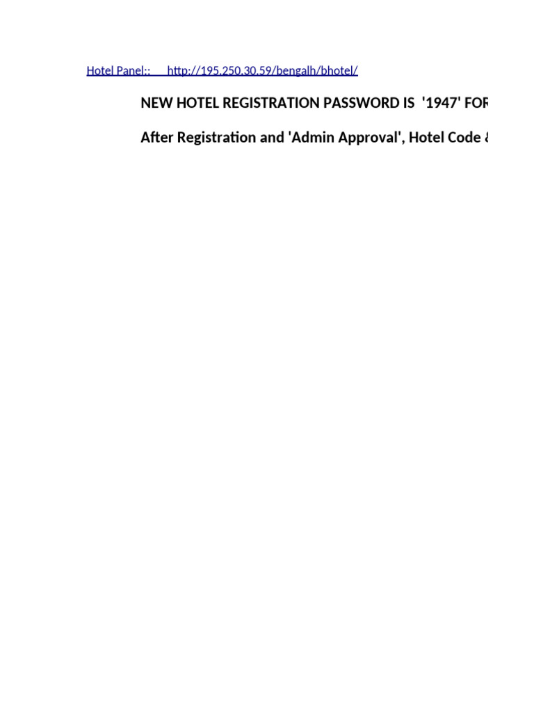 Hotel Registration Password Update | PDF