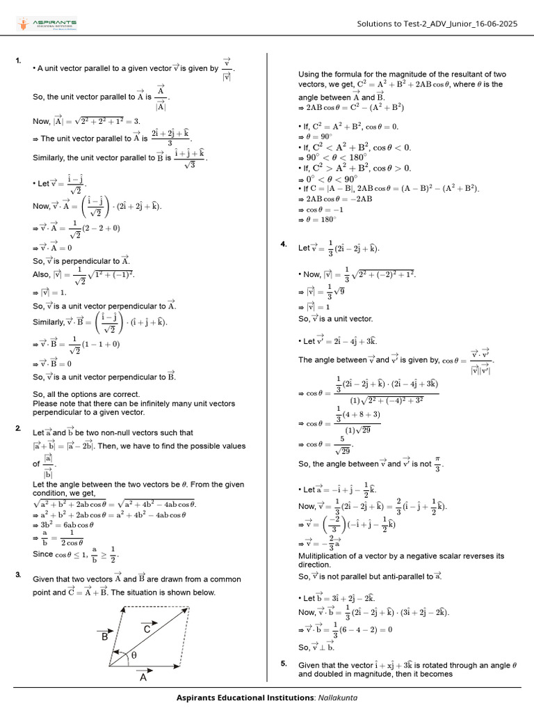 Unit Vectors and Vector Relationships | PDF | Classical Geometry ...