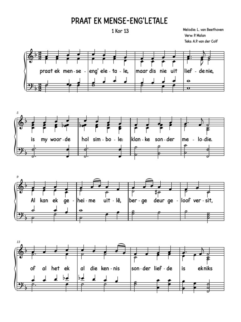 Praat Ek Mense Engele Tale Boek Se Musiek | PDF