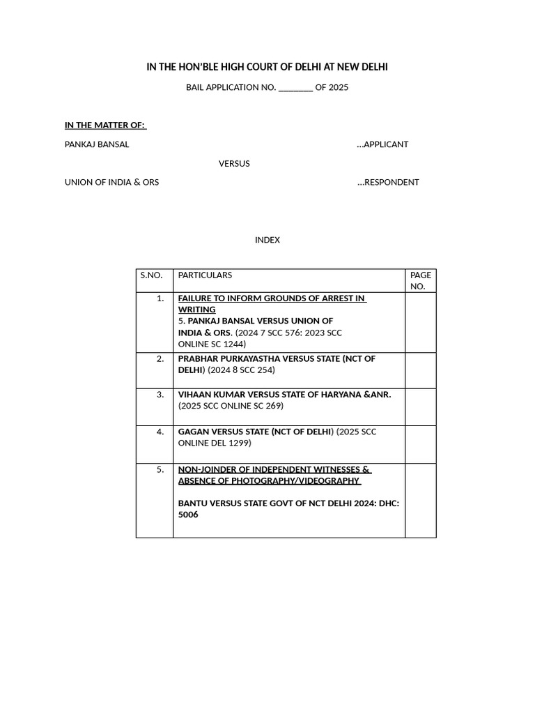 Delhi High Court Bail Application 2025 | PDF