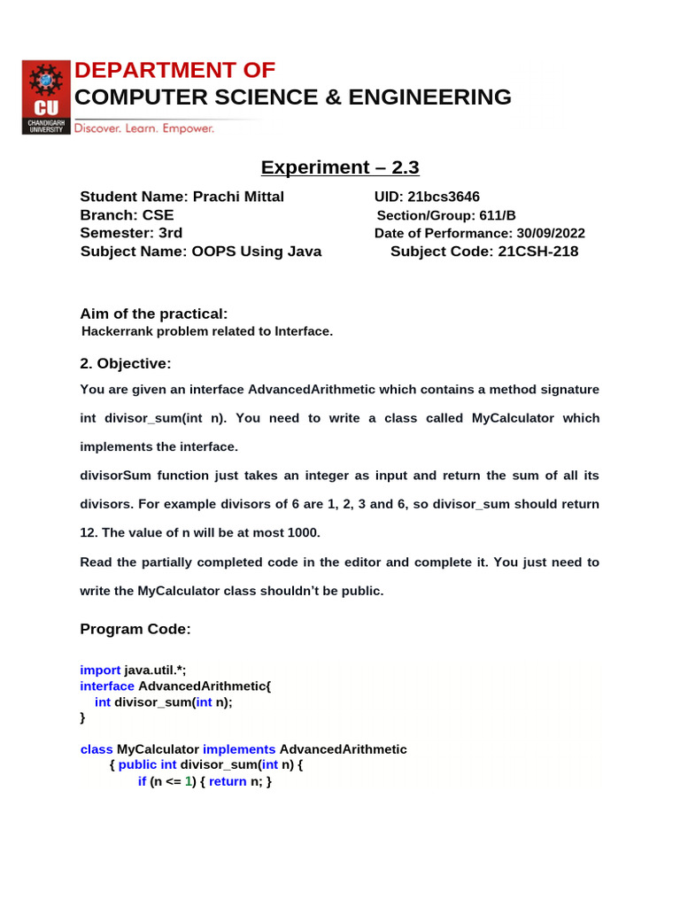 Java Interface Implementation Exercise | PDF