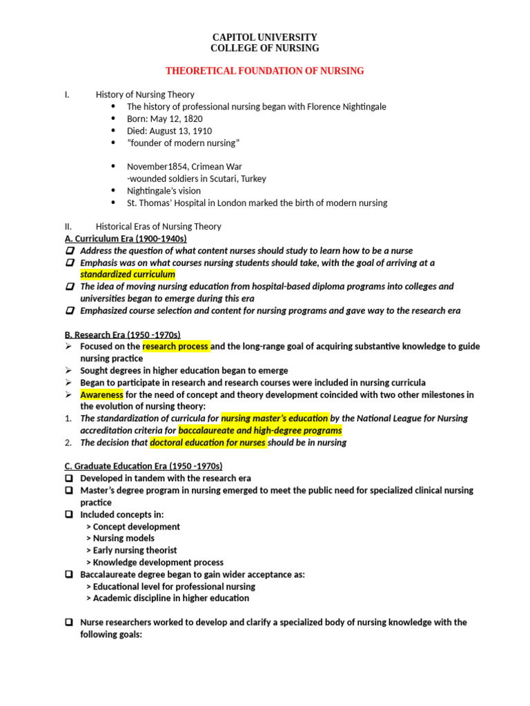 TFN History of Nursing Theory Handouts | PDF | Rationalism | Empiricism