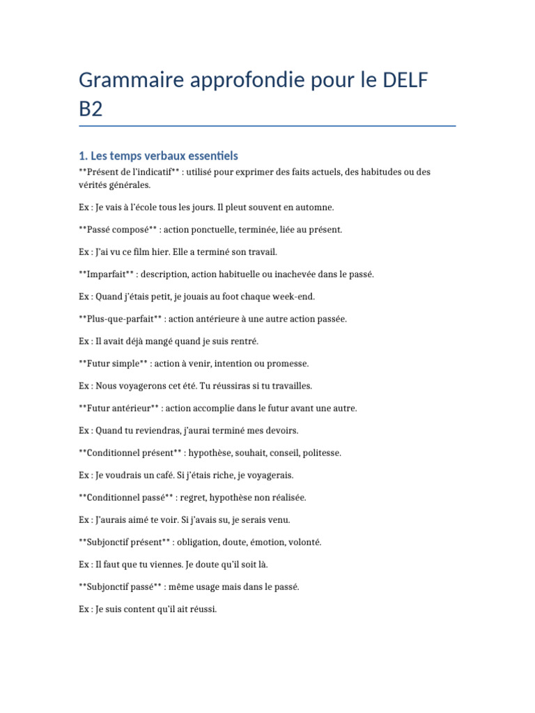 Grammaire DELF B2 : Guide Complet | PDF | Sémantique | Interprétation ...