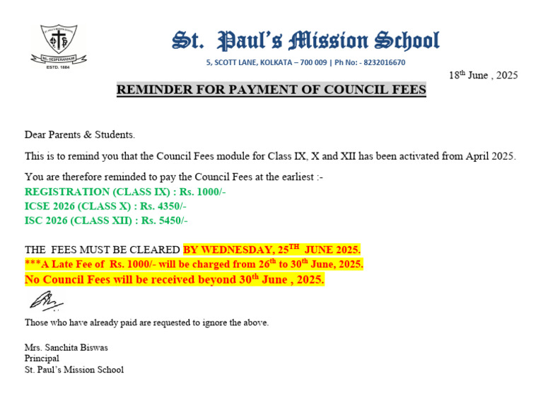 Council Fees Notice 2025-26 | PDF