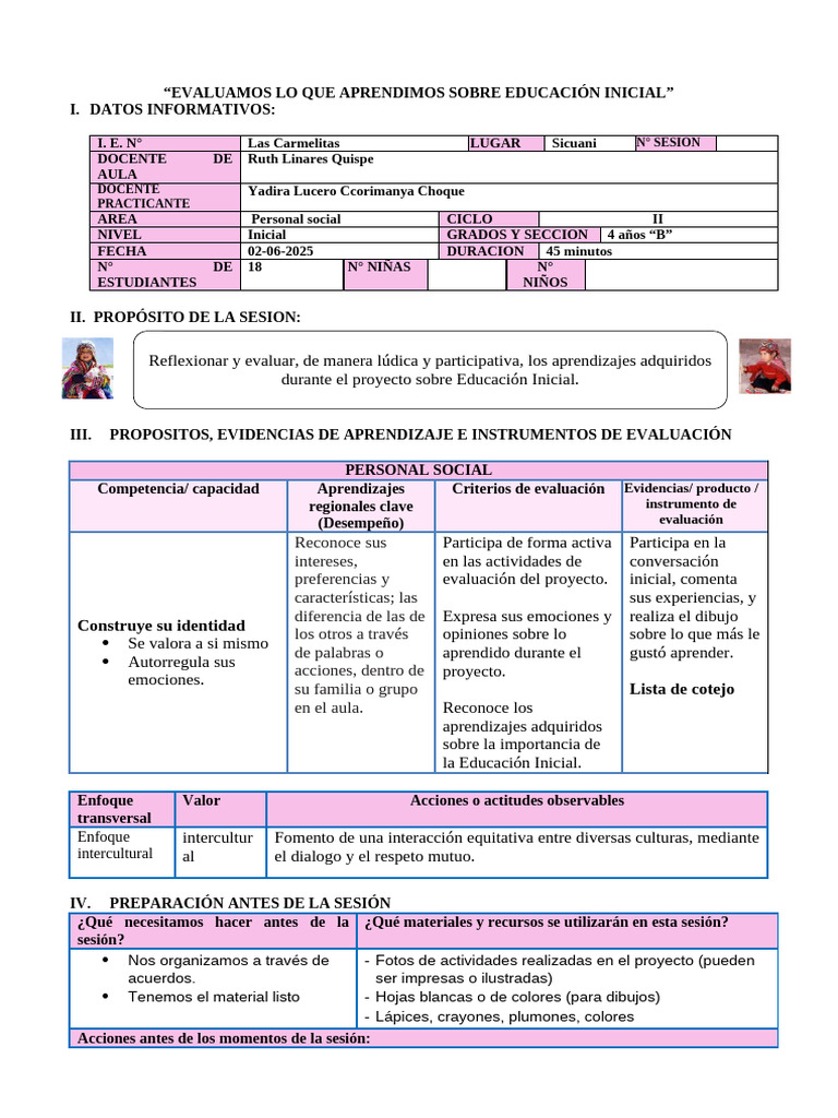 Sesion 2-06-2025 | PDF | Evaluación | Educación de la primera infancia