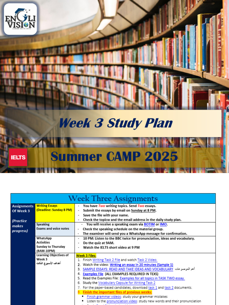 Week 3 Study Plan 2025 With Links | PDF | Vocabulary | Essays