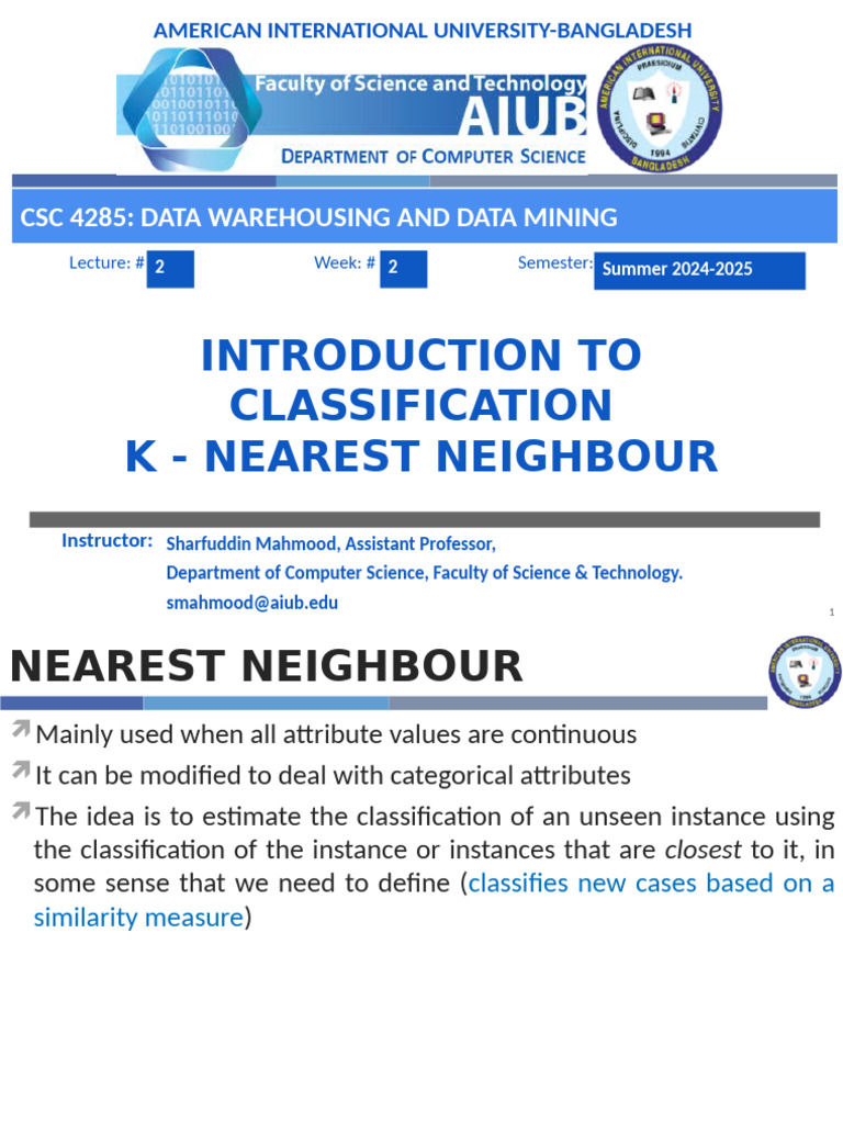 KNN Classifier Summer 25 | PDF | Statistical Classification | Computer ...