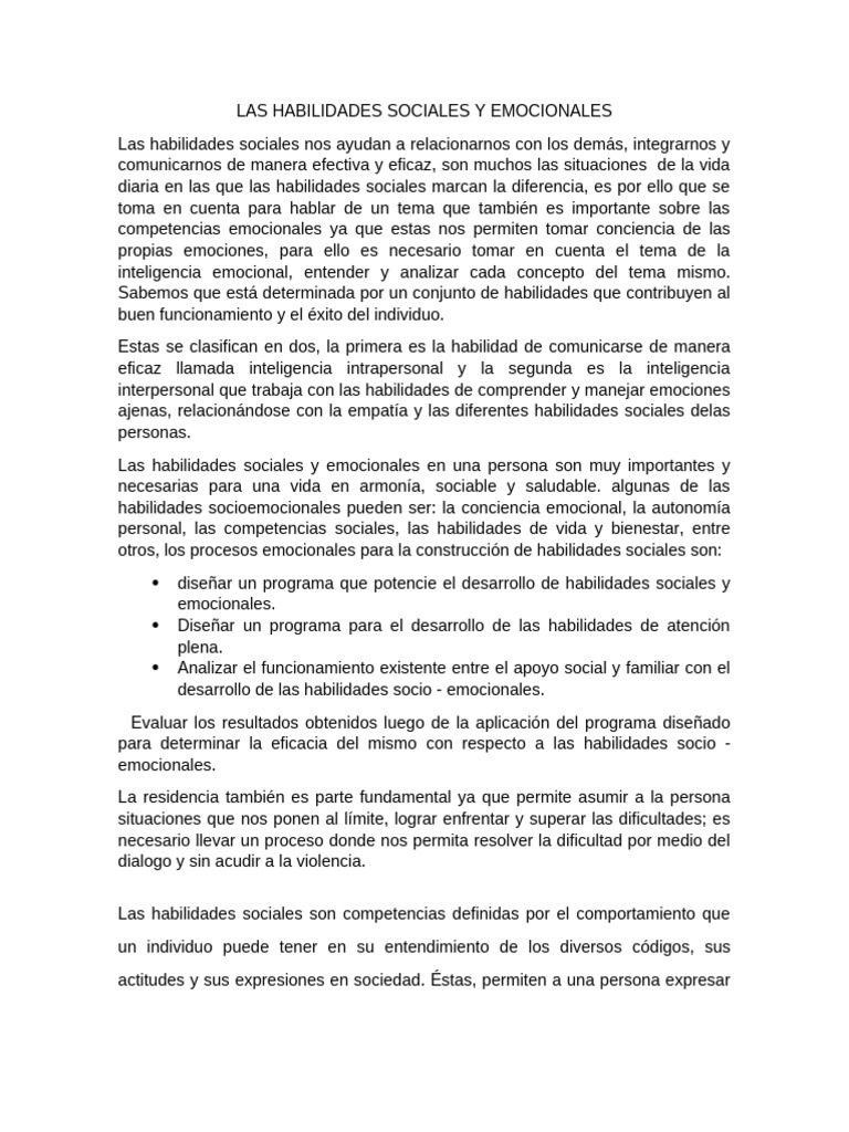 Habilidades Sociales y Emocionales Clave | PDF | Las emociones ...