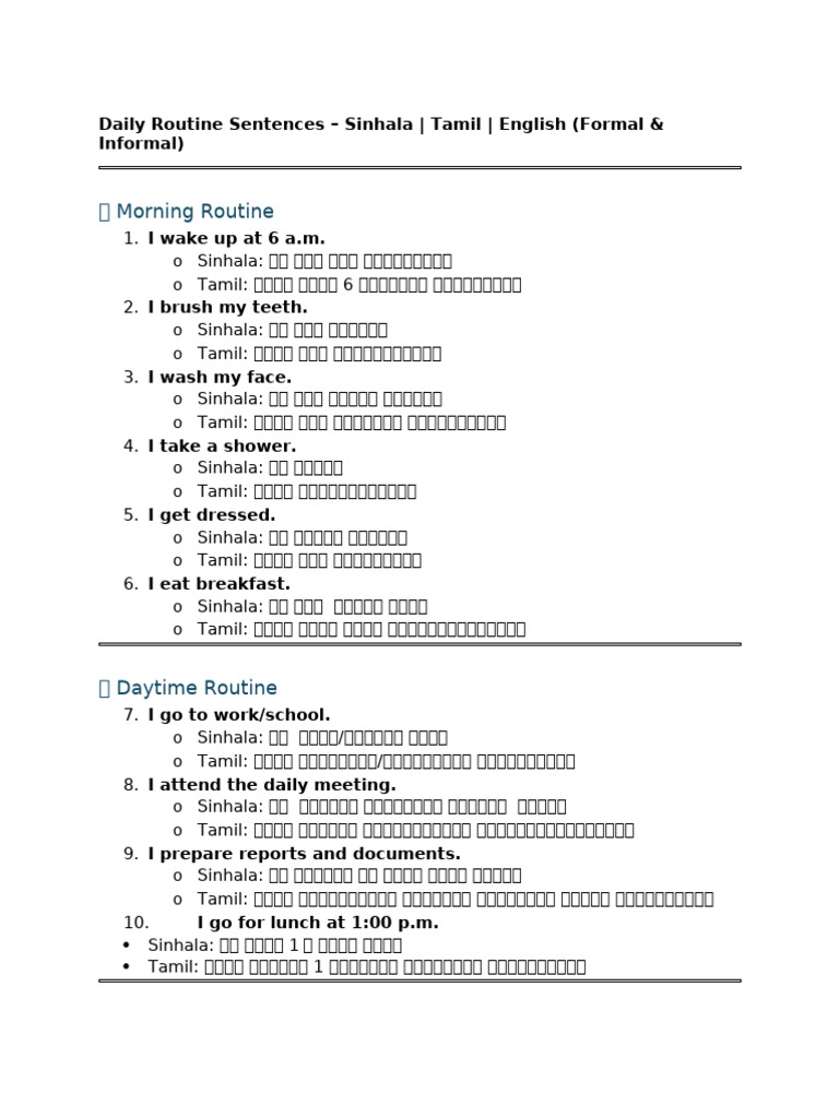 Daily Routine Bilingual | PDF