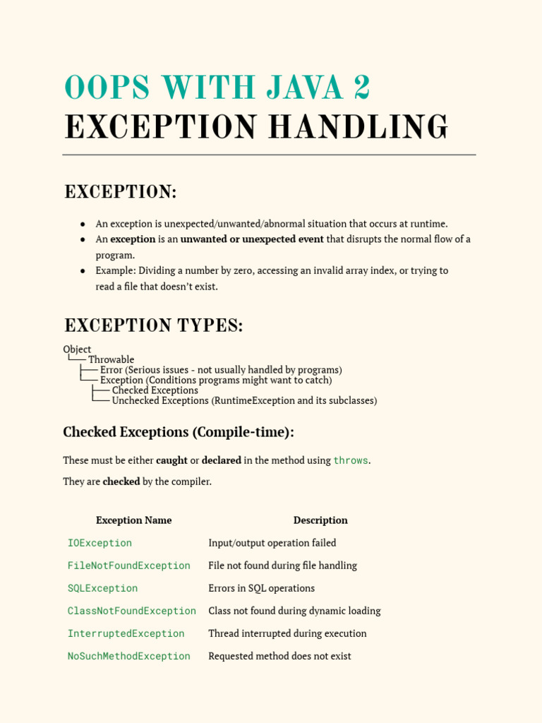 EXCEPTION | PDF | Method (Computer Programming) | Class (Computer ...